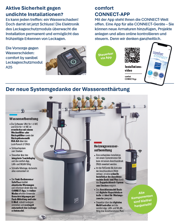 Comfort by Sanibel Leckageschutz und Wasseraufbereitung - Trinkwasserschutz, Enthärtung, WLAN-Steuerung
